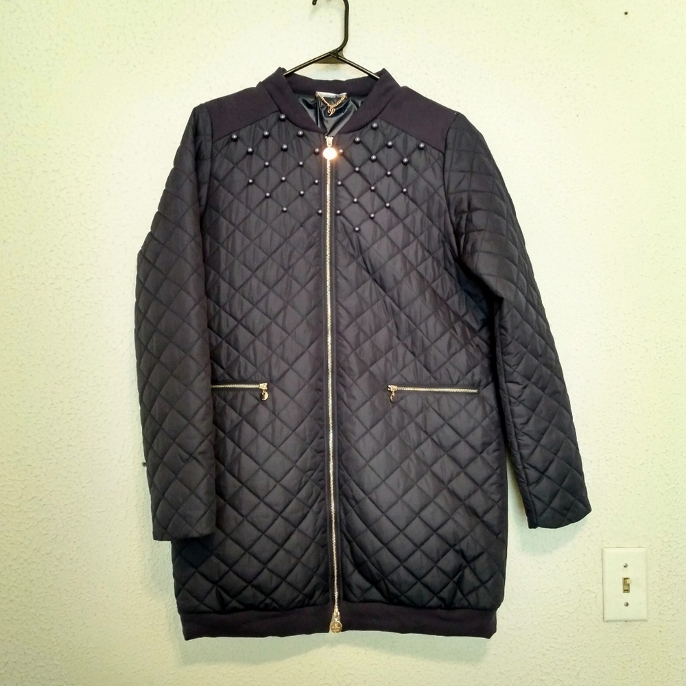 Liu-Jo Navy Blue Quilt Puff Zip Coat sz 46